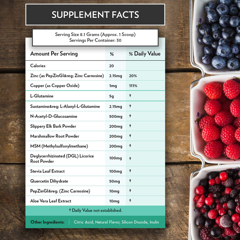 [Australia] - Terra Origin Healthy Gut Berry with L-Glutamine, Zinc, Glucosamine, Slippery Elm Bark, Marshmallow Root and More! Supports intestinal Permeability, IBS, Bloating, Gas and Constipation* 8.57 Ounce (Pack of 1) 