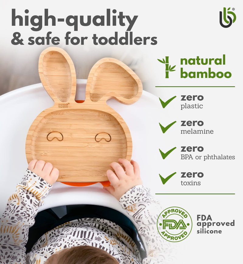 [Australia] - bamboo bamboo ® Baby Plate– Kids and Toddler Suction Cup Bamboo Plate for Babies | Non-Toxic | Cool to The Touch | Ideal for Baby-Led Weaning (Bunny, Blue) 