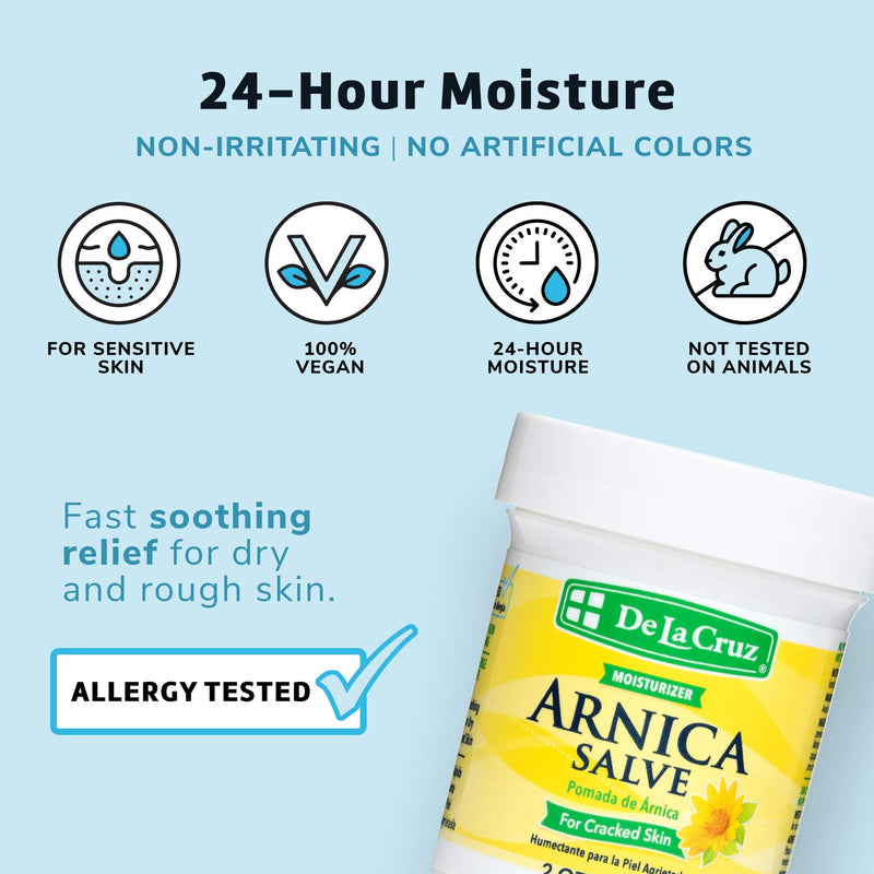 [Australia] - De La Cruz Arnica Salve, Foot Cream for Dry and Cracked Feet and Moisturizing Hand Lotion for Dry Hands, 24 Hour Moisture for Dry and Rough Skin (2 Ounces) 2 Ounce (Pack of 1) 