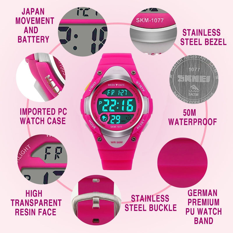 [Australia] - Boys Girls Sport Digital Watch, Kids Outdoor Waterproof Electronic Watches with LED Alarm Stopwatch Red 