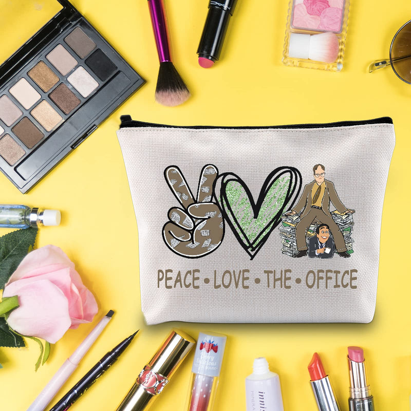 [Australia] - LEVLO Funny The Office TV Show Cosmetic Bag Dwight Michael Fans Gift Peace Love The Office Makeup Zipper Pouch Bag The Office Merchandise, Peace Love The Office, 