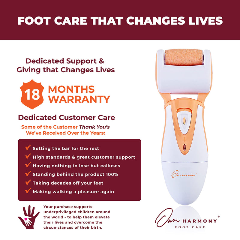 [Australia] - Own Harmony Professional Foot Care for Women: Rechargeable Callus Remover for Feet Electric Foot Sander - Electronic Foot File CR900 with 3 Rollers, Foot Grinder Pedi for Cracked Heels & Hard Skin Peach 