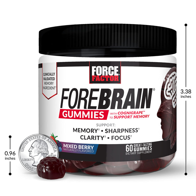[Australia] - Forebrain Gummies Nootropic Brain Support Supplement for Memory and Focus, Brain Vitamin with COGNIGRAPE and Huperzine A, Focus Gummies to Support Recall and Sharpness, Force Factor, 60 Gummies 60 Count (Pack of 1) 