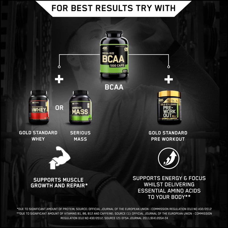 [Australia] - Optimum Nutrition Instantized BCAA Capsules, Keto Friendly Branched Chain Essential Amino Acids, 1000mg, 400 Count Unflavored 400 Count (Pack of 1) 