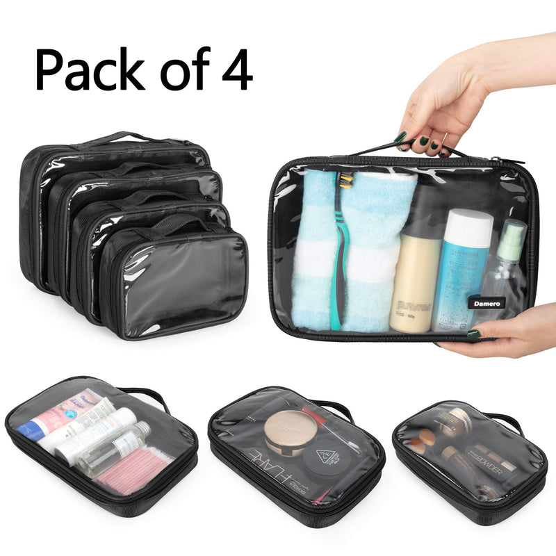 [Australia] - Damero 4pcs Clear Toiletry Bag Packing Cubes, Clear Toiletry Makeup Bag Organizers for Traveling, Business Trip and School, Black 