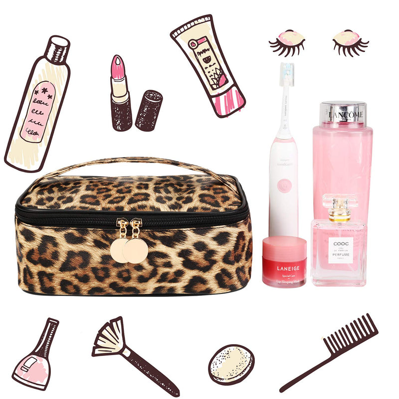 [Australia] - 2 Pieces Leopard Print Cosmetic Bag Cheetah Makeup Bag Leopard Brush bag Toiletry Travel Bag Portable Pouch Bag with Zipper for Women Girls 