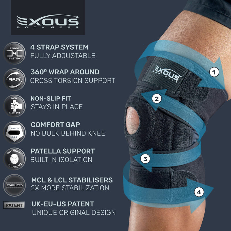 [Australia] - Knee Brace Support For Knee Pain Non Slip Fit 4-Way Adjstable Wrap Around Compression Patellar - Side Stabilizing For Mensicus Tear LCL, MCL, ACL Arthritis ligament injury Mens Womens 