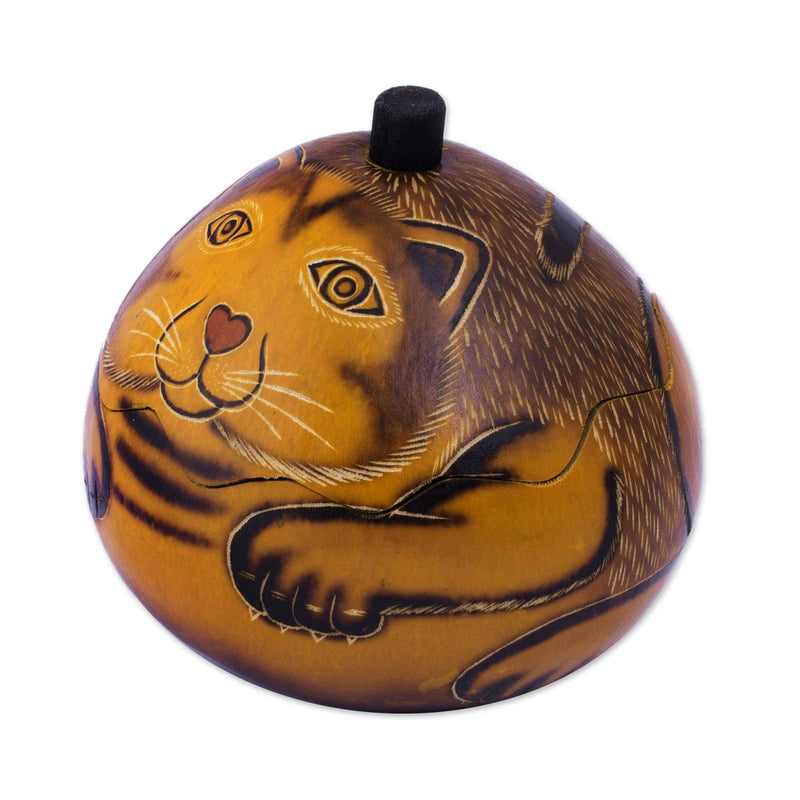 [Australia] - NOVICA Dried Mate Gourd Cat Jewelry Box, Brown, Andean Feline' 