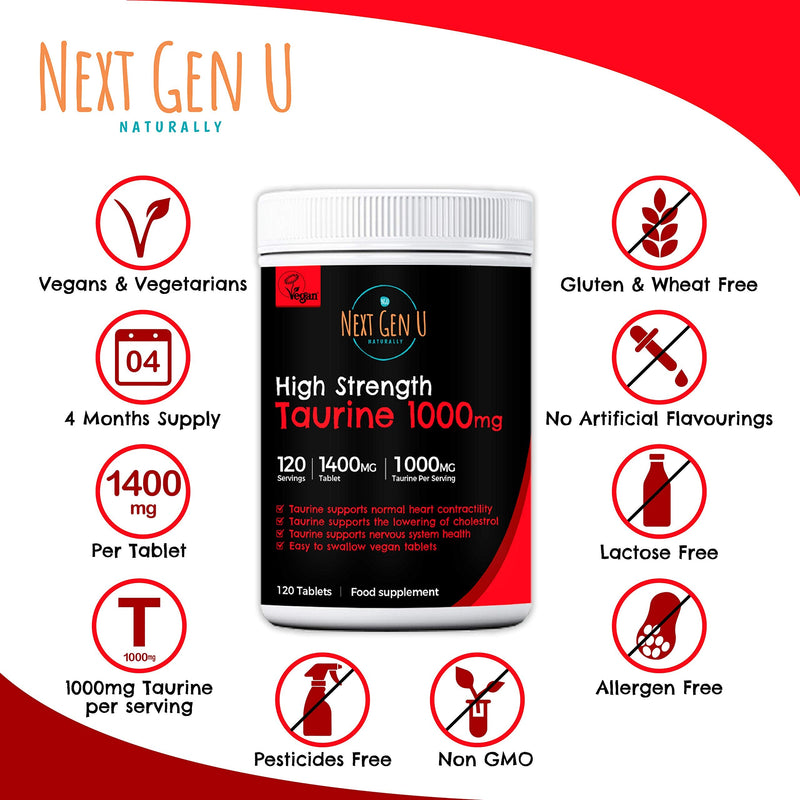 [Australia] - Taurine 1000mg Tablets – 120 High Strength Vegan Taurine Tablets | Promote Optimal Absorption and Assimilation | Supports Nervous System & Visual Functions | Additives Gluten Free 