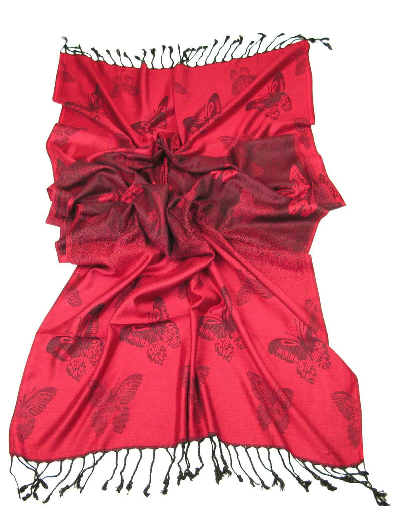 [Australia] - Lovarzi Women's Butterfly Scarf - Beautiful butterfly pashmina scarves cum shawl Red Black 