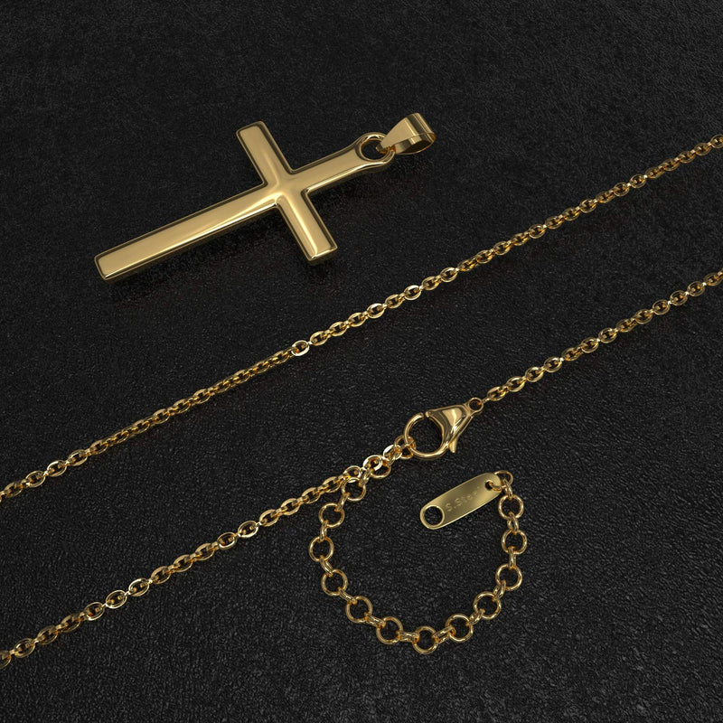 [Australia] - AK-SHIP Cross Necklace, Gold Silver Black Stainless Steel Plain Cross Pendant Necklace Box Chain【20 Inches】 