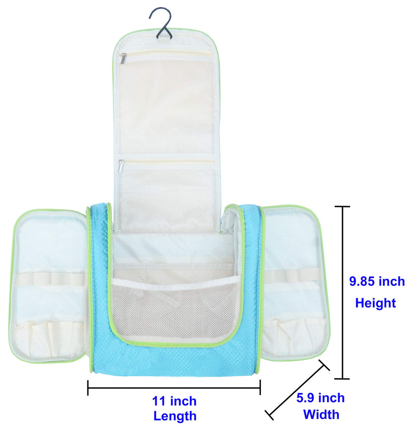 [Australia] - Hanging Toiletry Bag Extra Large Capacity | Premium Travel Organizer Bags For Men And Women | Durable Waterproof Nylon Bathroom, Shower, Makeup Bag For Toiletries, Cosmetics, Brushes Aquamarine 