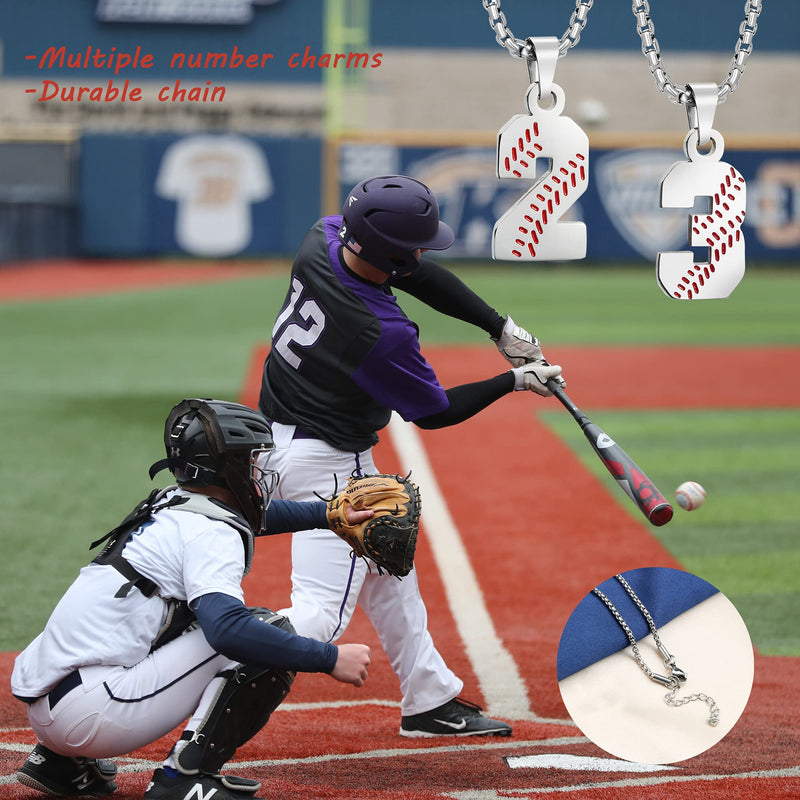 [Australia] - Joycuff Baseball Number Necklace 1-99 Charm Pendant Stainless Steel Necklaces Sport Fans Jewelry Gift 18.0 Inches 