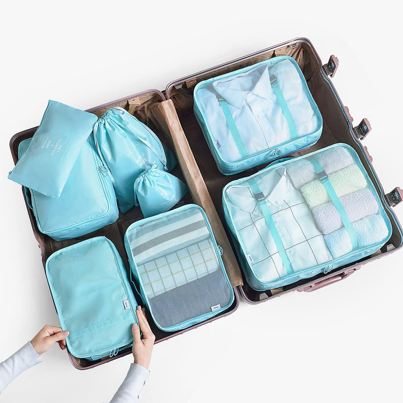 [Australia] - BillyBath Packing cubes Suitcase Organiser Set, 8 Pieces Clothes Bags Shoe Bags Travel Organiser Packing Cube Cosmetic Travel Organiser Packing Bags for Suitcases Teal 