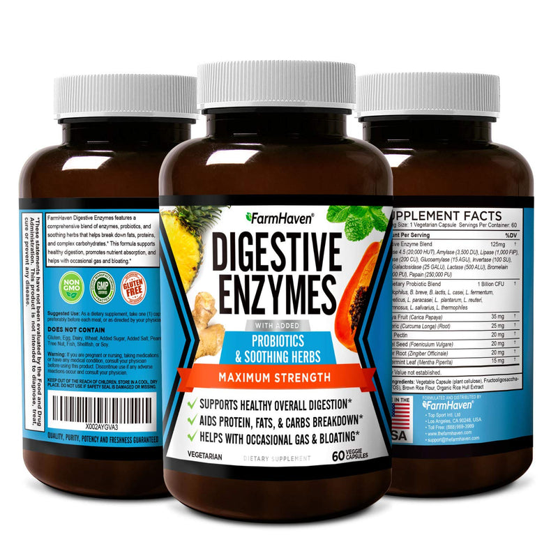 [Australia] - FarmHaven Digestive Enzymes with 18 Probiotics & Herbs | Papaya, Bromelain, Protease & More for Lactose Absorption & Better Digestion | Helps Bloating, Gas, Constipation | Vegetarian, 60 Capsules 