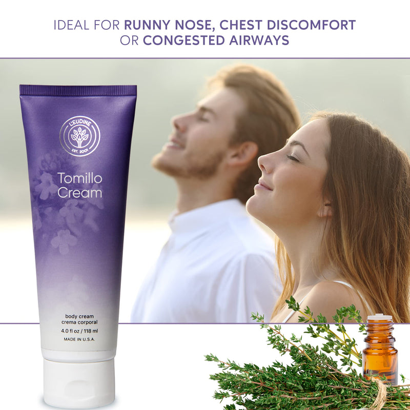 [Australia] - L’EUDINE Thyme Body Cream – 4fl oz Tomillo Massage Cream – Soothing Respiratory Tract and Airways – Decongestant Emollient Cream for Kids and Adults – Great for Cold Season 