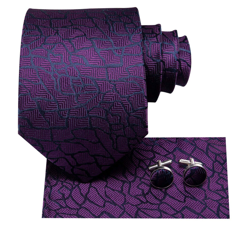 [Australia] - Hi-Tie Woven Silk Neckties for Men with Pocket Square and Cufflinks A Purple 
