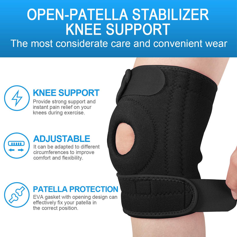 [Australia] - AVIDDA Knee Support with Open-Patella Design for Joint Pain, Sports, Injury Rehabilitation, Adjustable Knee Brace for Men Woman with 3 Straps, for Knee Circumference (12.5" to 18.5") Size XS-M: 12.5" to 18.5" Black 