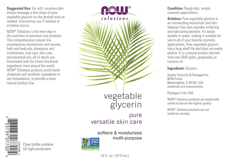 [Australia] - NOW Solutions, Vegetable Glycerin, 100% Pure, Versatile Skin Care, Softening and Moisturizing, 16-Ounce 16 Fl Oz (Pack of 1) 