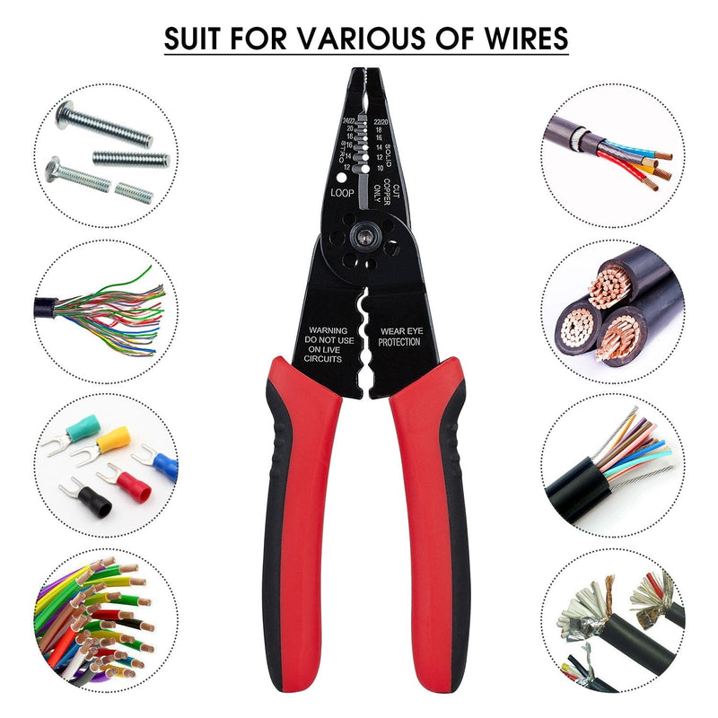 [Australia] - WGGE WG-015 Professional 8-inch Wire Stripper / wire crimping tool, Wire Cutter, Wire Crimper, Cable Stripper, Wiring Tools and Multi-Function Hand Tool. Red 
