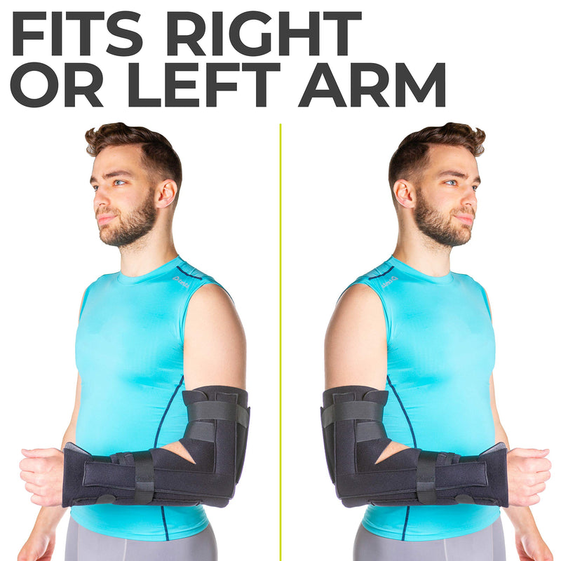 [Australia] - BraceAbility Elbow Immobilizer Brace | Removable Long Arm Cast and Soft Forearm Orthosis Splint for Broken Supracondylar, Distal Humerus, Proximal Ulna Fracture or Olecranon Bursitis (S/M) Small/Medium (Pack of 1) 