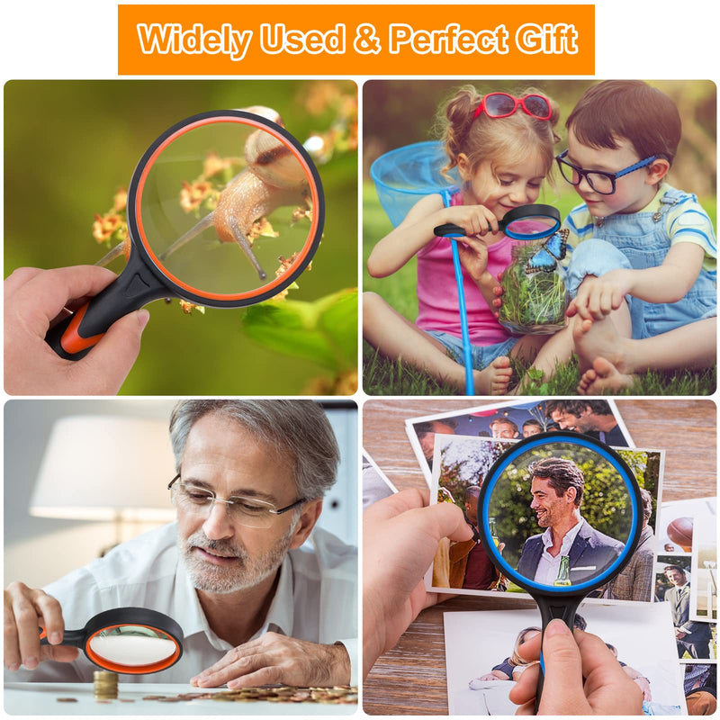 [Australia] - 2PCS Upgrade 10X Magnifying Glass, Large Handheld Magnifier Magnafying. Glasses for Kids/Seniors Reading, 3 Inch Shatterproof Lupa Magnify Glass Lens, Rubber Handle of Perforating Design - Observation 