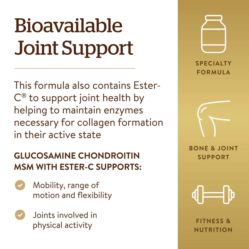 [Australia] - Solgar Extra Strength Glucosamine Chondroitin MSM w/ Ester-C, 180 Tablets - Promotes Healthy Joints, Supports Comfortable Movement & Collagen Formation - Non-GMO, Gluten Free, Dairy Free - 60 Servings 