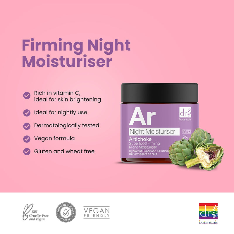 [Australia] - Dr Botanicals Superfood Natural & Vegan Night Moisturiser with Vitamins, Artichoke & Cucumber. Improves Skin Tone, Texture. Gives Youthful Skin. Suitable for Dry, Oily, Combination skin. 60ml 