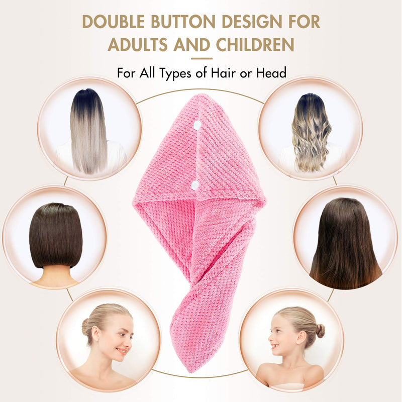 [Australia] - CHOOBY 3+1 Pack Hair Towel Wrap Fast Drying Hair Turban, Anti-Frizz Microfiber Wet Hair Wrap Towel for Women, Ultra Absorbent Hair Dry Towels Cap for Bath Makeup Washing face(Pink/Beige/Gray) Pink/Beige/Gray 