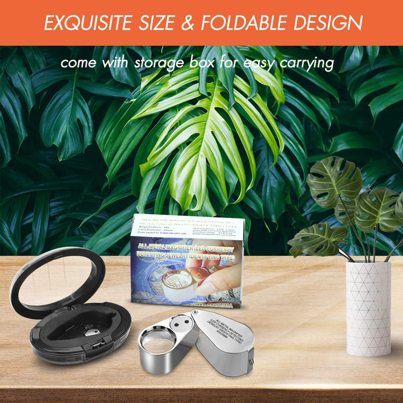 [Australia] - Leffis 40X Jewelers Loupe Magnifier Magnifying Glasses, LED/UV Illuminated Jewelry Loop Pocket Folding Magnifying Glass with Metal Construction for Close Work, Gardening, Kids, Stamp, Rock Collecting 