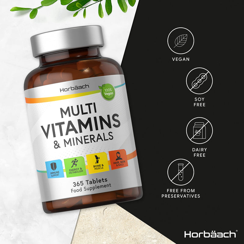 [Australia] - Multivitamins and Minerals | 365 Vegan Tablets | for Men & Women | Complete Complex of 24 Essential Nutrients | Including Vitamin D, B12, Zinc & Iron | by Horbaach 