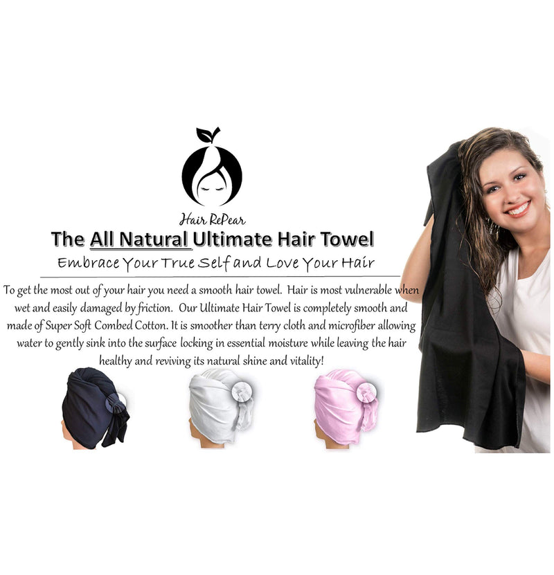 [Australia] - Hair RePear Ultimate Hair Towel - Anti Frizz Premium Cotton Product to Enhance Healthy Natural Hair Perfect for Plopping Wrapping Scrunching Curly Wavy or Straight Hair – 3 Great Sizes 29x45in Black 29" x 45" 