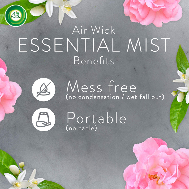[Australia] - Airwick Essential Mist Kit, Essential Oil Diffuser Air Freshener for Aromatherapy, Balancing Peony & Jasmine (1 x Diffuser and 1 x Refill), Lasts Up to 45 Days 