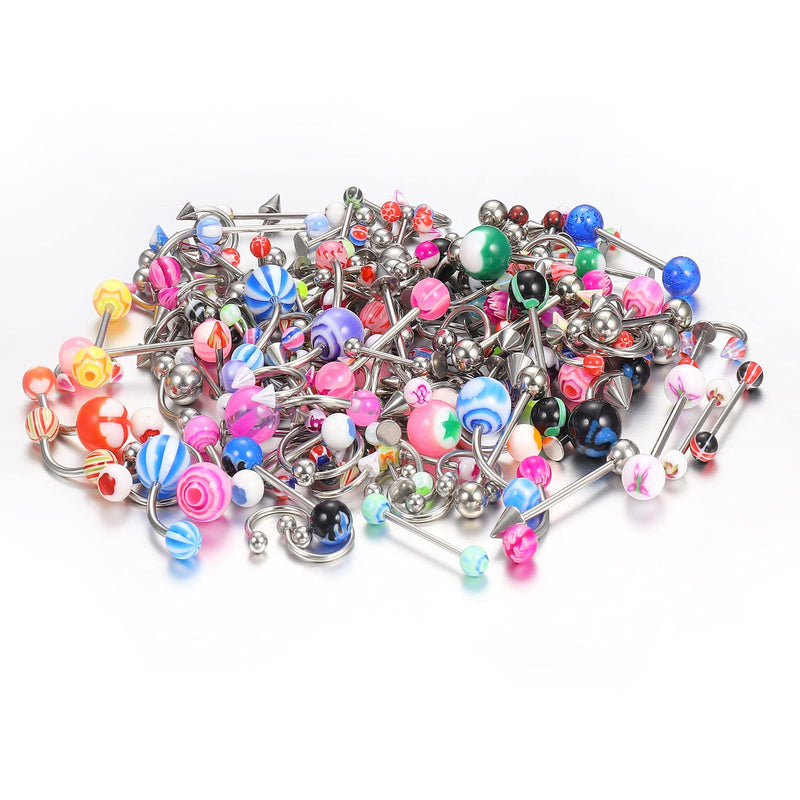 [Australia] - Ubjuliwa 185pcs Body Piercing Jewelry for Women Men, Tongue Nipple Rings Eyebrow Lip Belly Button Barbell Nose Piercing Tragus Navel Barbells 14g-18g style1 