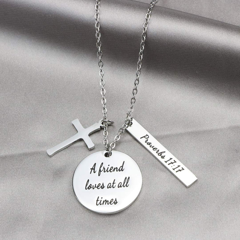 [Australia] - Bible Verse Cross Pendant Christian Necklaces Prayer Charm Faith Religious Birthday Christmas Jewelry for Women A friend loves at all times Proverbs 17:17 