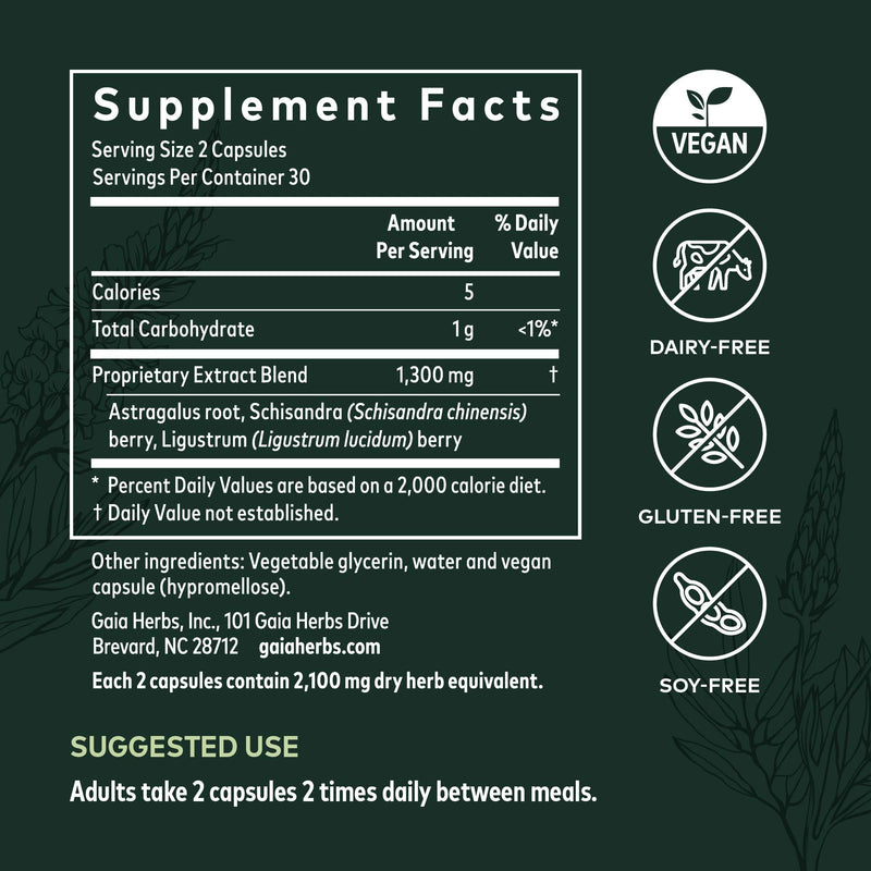[Australia] - Gaia Herbs Astragalus Supreme - Immune and Antioxidant Support Herbal Supplement - with Astragalus Root, Schisandra Berry, and Ligustrum - 60 Vegan Liquid Phyto-Capsules (15-Day Supply) 60 Count (Pack of 1) Standard Packaging 