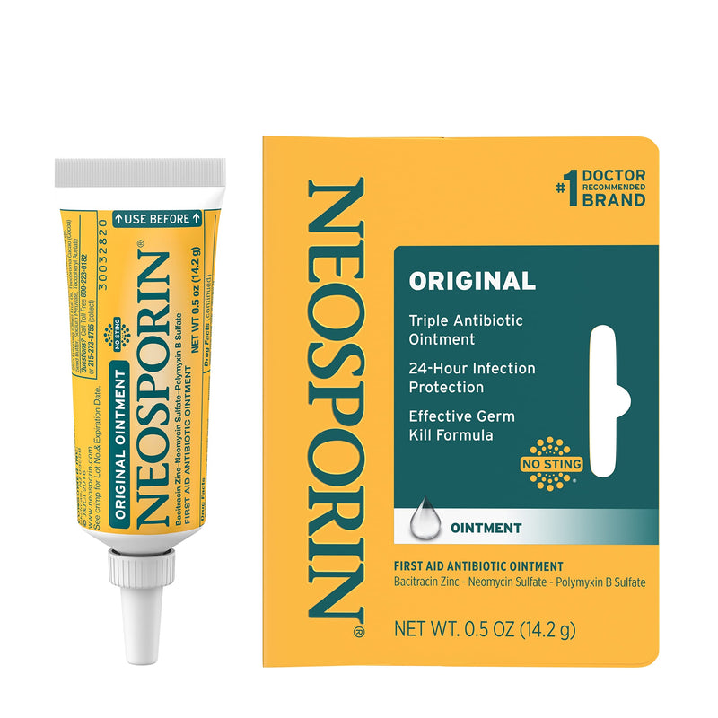 [Australia] - Neosporin Original First Aid Antibiotic Ointment with Bacitracin, Zinc for 24-Hour Infection Protection, Wound Care Treatment and The Scar Appearance Minimizer for Minor Cuts, Scrapes and Burns.5 Oz 
