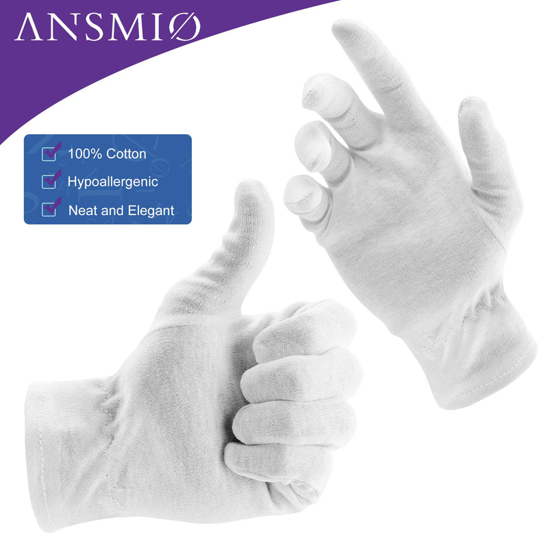 [Australia] - ANSMIO 3 Pairs White Gloves for Dry Hands with Wristband, Cotton Gloves for Eczema, Moisturizing Night Gloves, White Gloves 100% Cotton, Size 9 Inch (3 Pairs) 