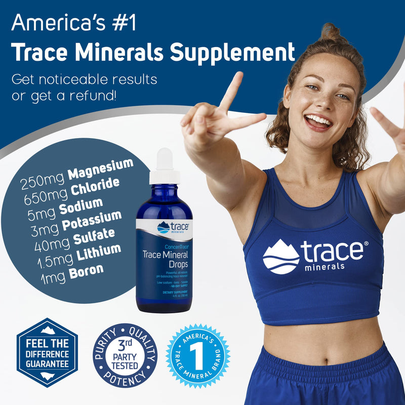 [Australia] - Concentrace Trace Mineral Drops 4 oz Glass Bottle | pH Balancing, 72 High Absorption Ionic Trace Minerals, Magnesium, Chloride, Potassium, Hydration, Electrolyte, Performance, Energy, No Sugar, Vegan 4 Fl Oz (Pack of 1) 