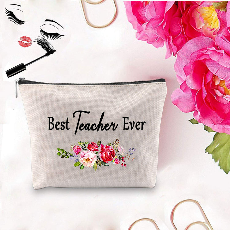 [Australia] - PXTIDY Teacher Appreciation Gift Best Teacher Ever Makeup Bag Teacher Pencil Pouch Travel Cosmetic Bag Graduation Gift End of Year Gift (Best Teacher Ever) 
