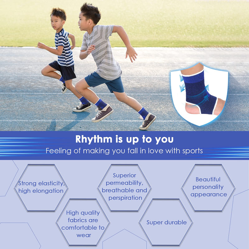 [Australia] - 4 Pieces/ 2 Pair Kids Ankle Support Compression Kid Ankle Brace Elastic Kids Compression Socks Knitted Ankle Support Brace Ankle Sleeve for Jogging Running Walking Fitness (10-15 Years, Dark Blue) 10-15 Years 