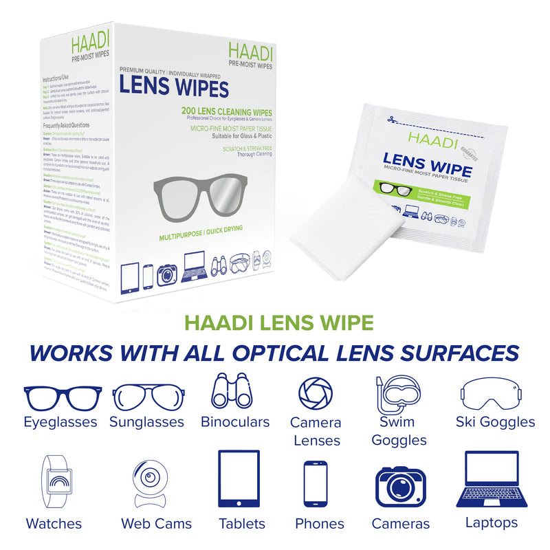 [Australia] - Glasses Cleaner Wipes 200 Individually Wrapped Lens Wipes Multipurpose Suitable for Spectacle Lenses, Cameras, Binoculars, Mirrors, Screens, Optical and Electronic Devices 