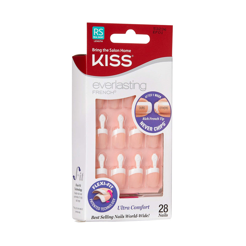 [Australia] - Kiss Everlasting French Nail Manicure, Chip-Free with Flexi-Fit Technology, Real Short, "Endless", Nail Kit with Pink Nail Glue (Net Wt. 2 g / 0.07oz.), Mini File, Manicure Stick, and 28 Fake Nails 