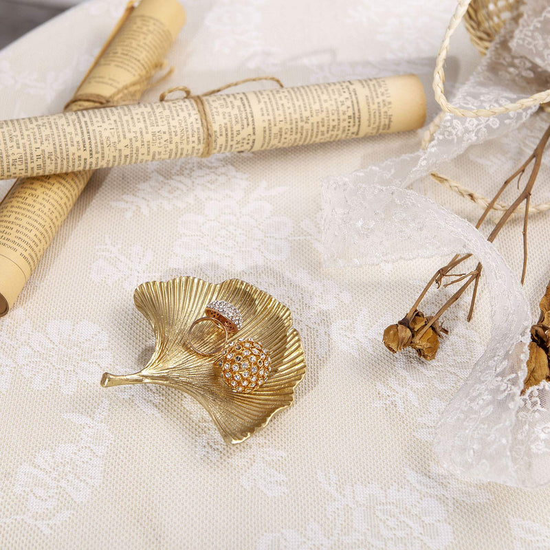 [Australia] - NIKKY HOME Gold Ginkgo Leaf Ring Holder Dish Jewelry Tray Trinket Tray Shabby Chic Pewter Display - 4.4" 
