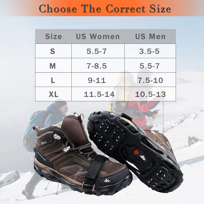 [Australia] - Shaddock Fishing Ice Cleats for Shoes and Boots, Ice Snow Traction Cleats Crampons for Men Women Kids Winter Walking on Ice and Snow Anti Slip Overshoe Stretch Footwear 24 Steel Crampons Small(3.5-5men/5.5-7women) 