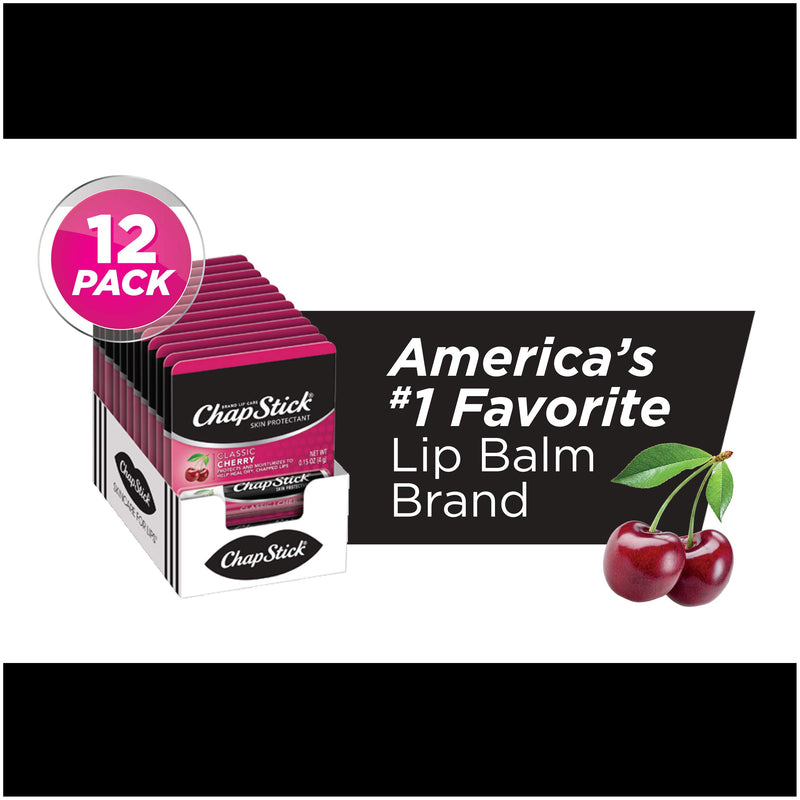 [Australia] - ChapStick Classic Cherry Lip Balm Tubes for Lip Care - 0.15 Oz (Pack of 12) 0.15 Ounce (Pack of 12) 