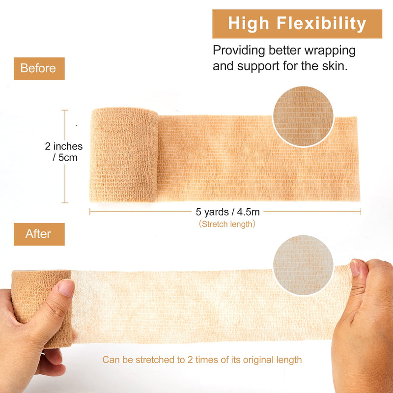 [Australia] - Cohesive Bandages 5cm x 4.5m, 12 Pack of Self Adhesive Bandage Tape Vet Wrap for First Aid, Sports Protection and Wrist, Ankle Sprains & Swelling Beige 