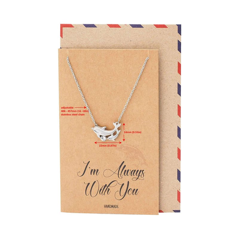 [Australia] - Quan Jewelry Mother Daughter Dolphin Pendant Necklace, Gifts for Mom, Necklace for Girls with Inspirational Quote on Greeting Card 