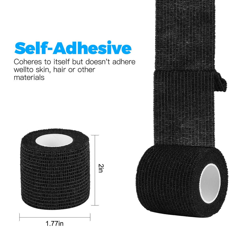 [Australia] - Bandage Wrap 16 Pack 2”x 5 Yards Self Adherent Wrap Breathable Self Adhesive Bandage Wrap Rolls Cohesive Bandage Athletic Elastic First Aid Tape for Stretch Athletic, Ankle Sprains, Swelling, Sports Black 2 Inch (Pack of 16) 