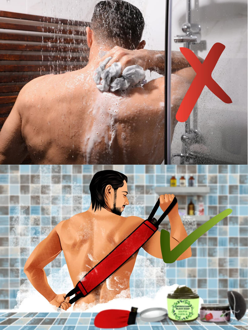 [Australia] - Moroccan Kessa Back Scrubber Exfoliator - Premium Quality Exfoliating Strap For Dead Skin, Acne, Ingrown Hair, And Fake Tan Removal 